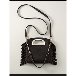 White House Black Market Cross Body Black Fringed Vegan Suede Handbag